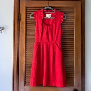 Anthropologie red dress with ruffle detailing
